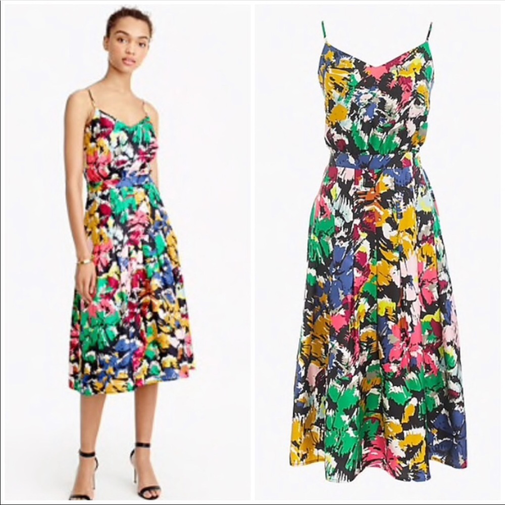 J Crew silk spaghetti strap colorful dress size 2